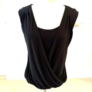 White House Black market wrap drape front sleeveless blouse, black, size small